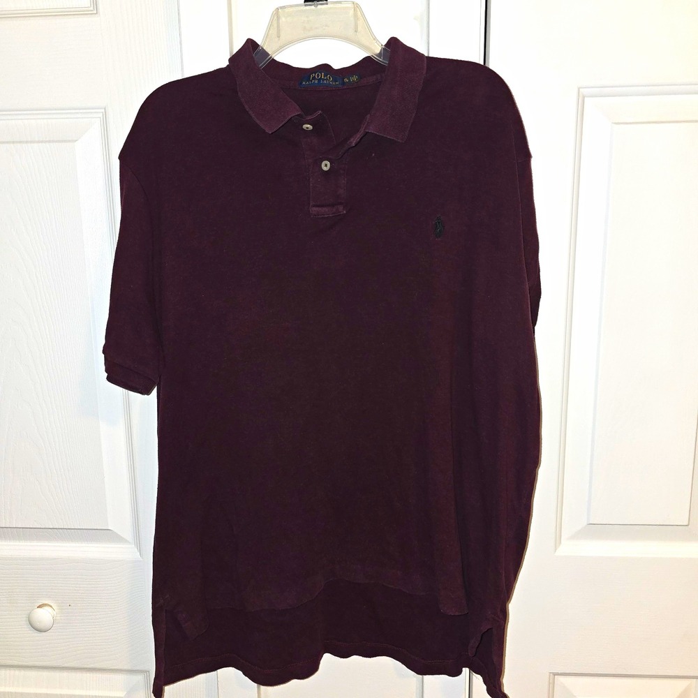 Polo Ralph Lauren Men's Burgundy Solid Short Sleeve Collared Cotton Polo XL Logo